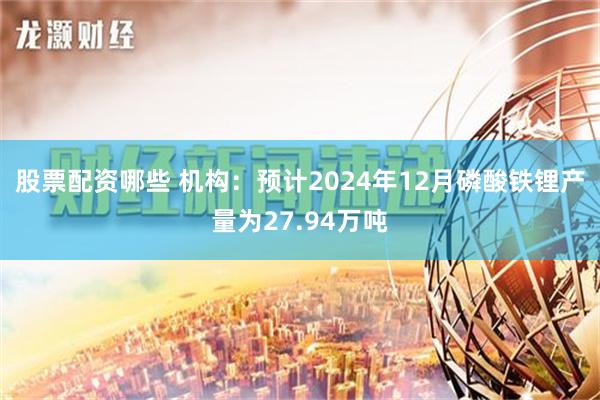 股票配资哪些 机构：预计2024年12月磷酸铁锂产量为27.94万吨